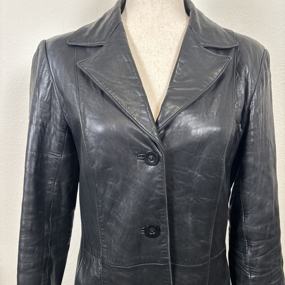 VTG Black Leather Blazer Jacket Anonymous John Carlisle 3 Button Front